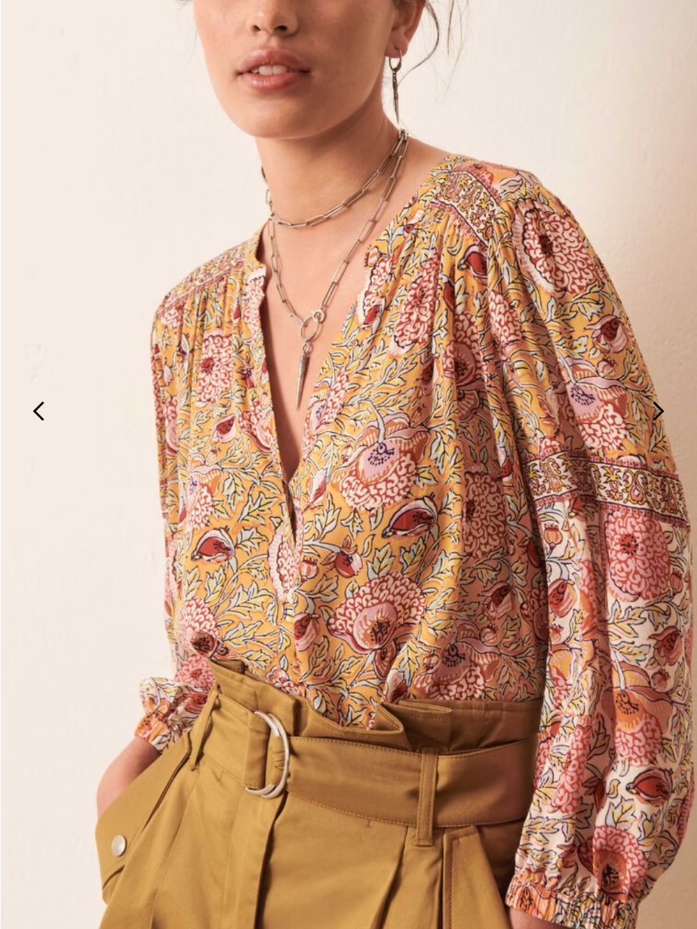 Ba&sh Boho Floral 3/4 Sleeve VLAD Blouse Top Medium Button Front Flowy Coastal